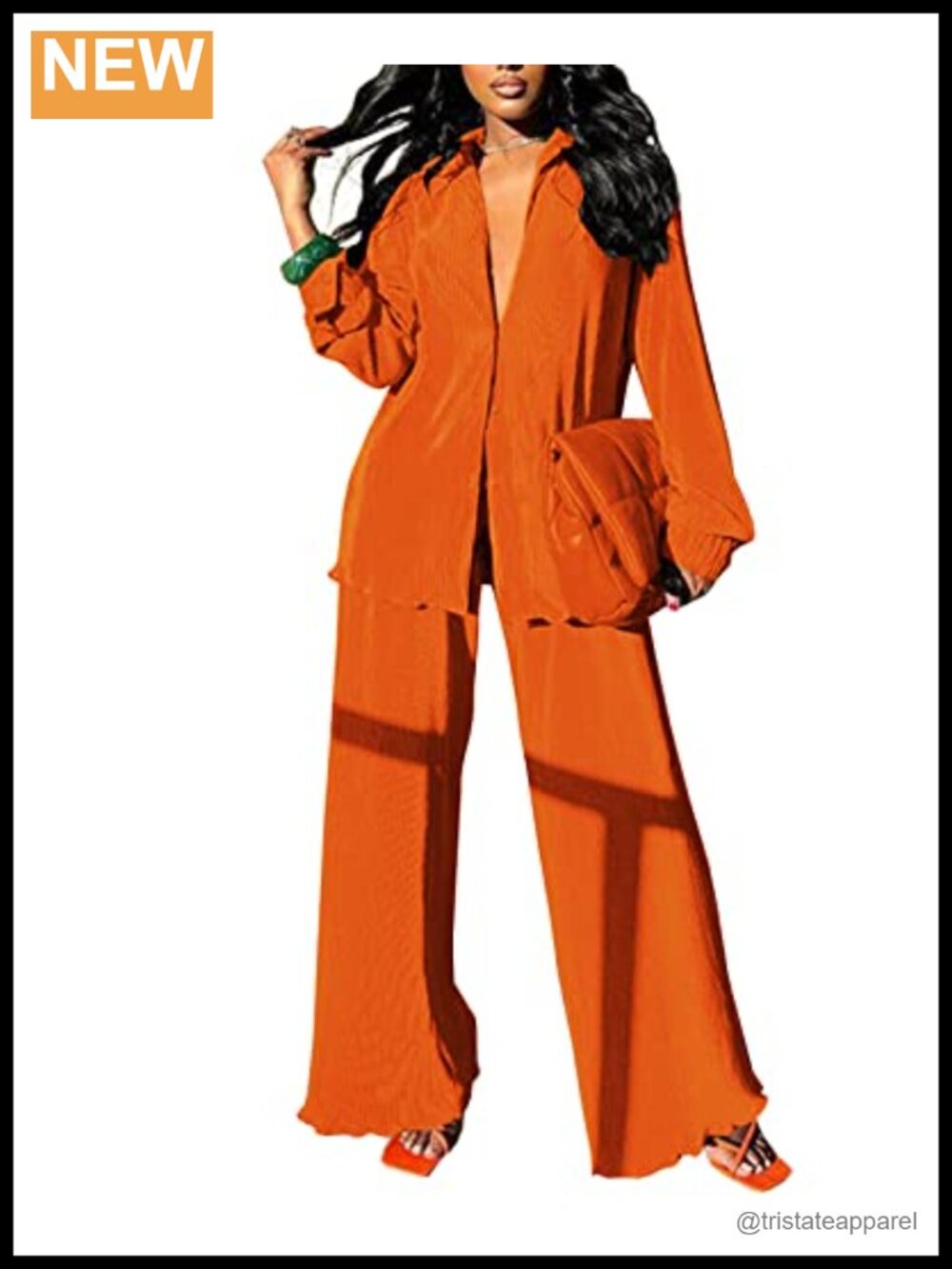 Women Pleated 2 Piece Pants Outfits Casual Long Sleeve Button Shirt Wide Leg